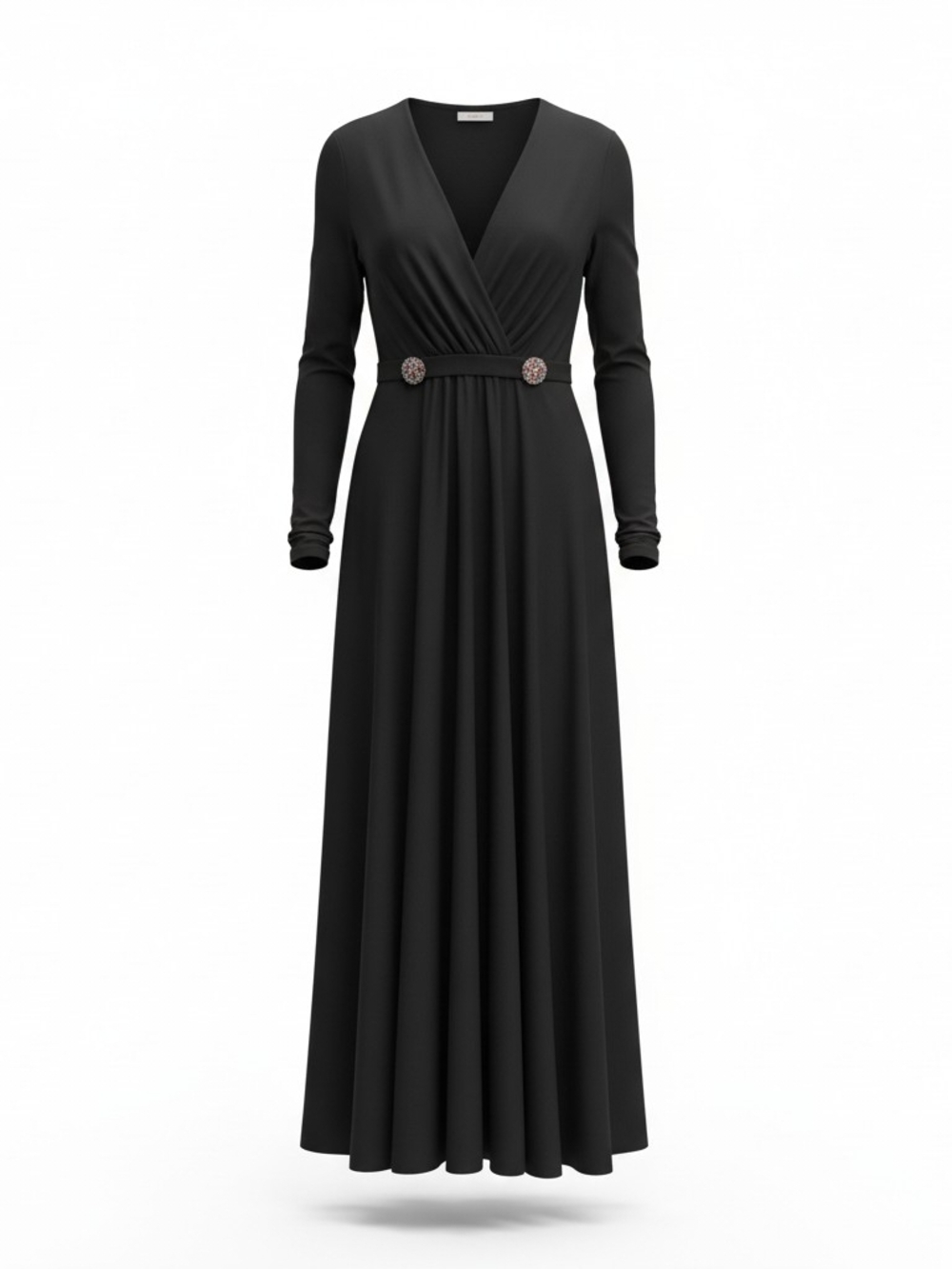 Vintage 70's Handmade Black V-Neck Empire Waist Maxi Dress - Picture 4 of 9